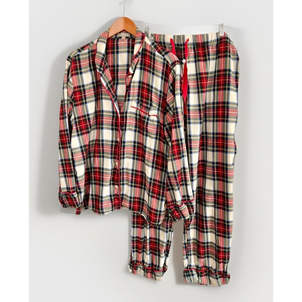 J. Crew Flannel Women Pajama Set XL Red Plaid Button Up Top Pants Cozy